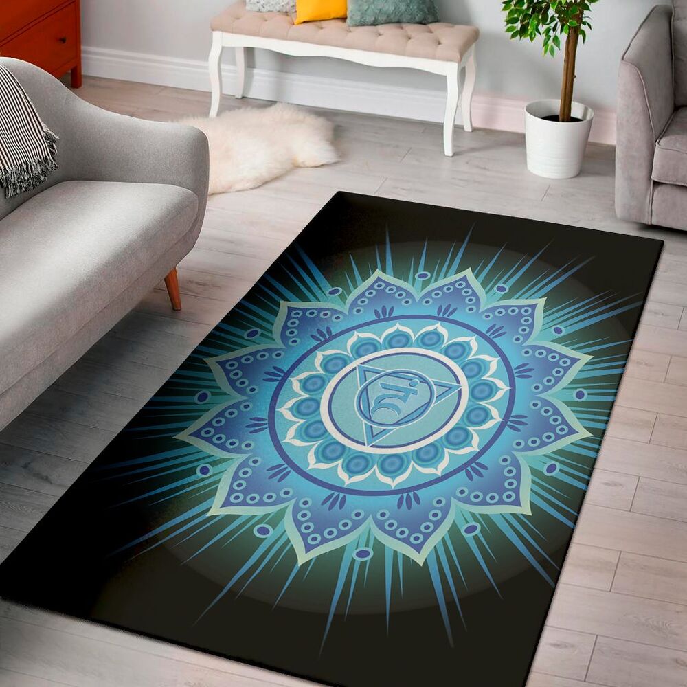 vishuddha chakra mandala print area rug floor decor 5142