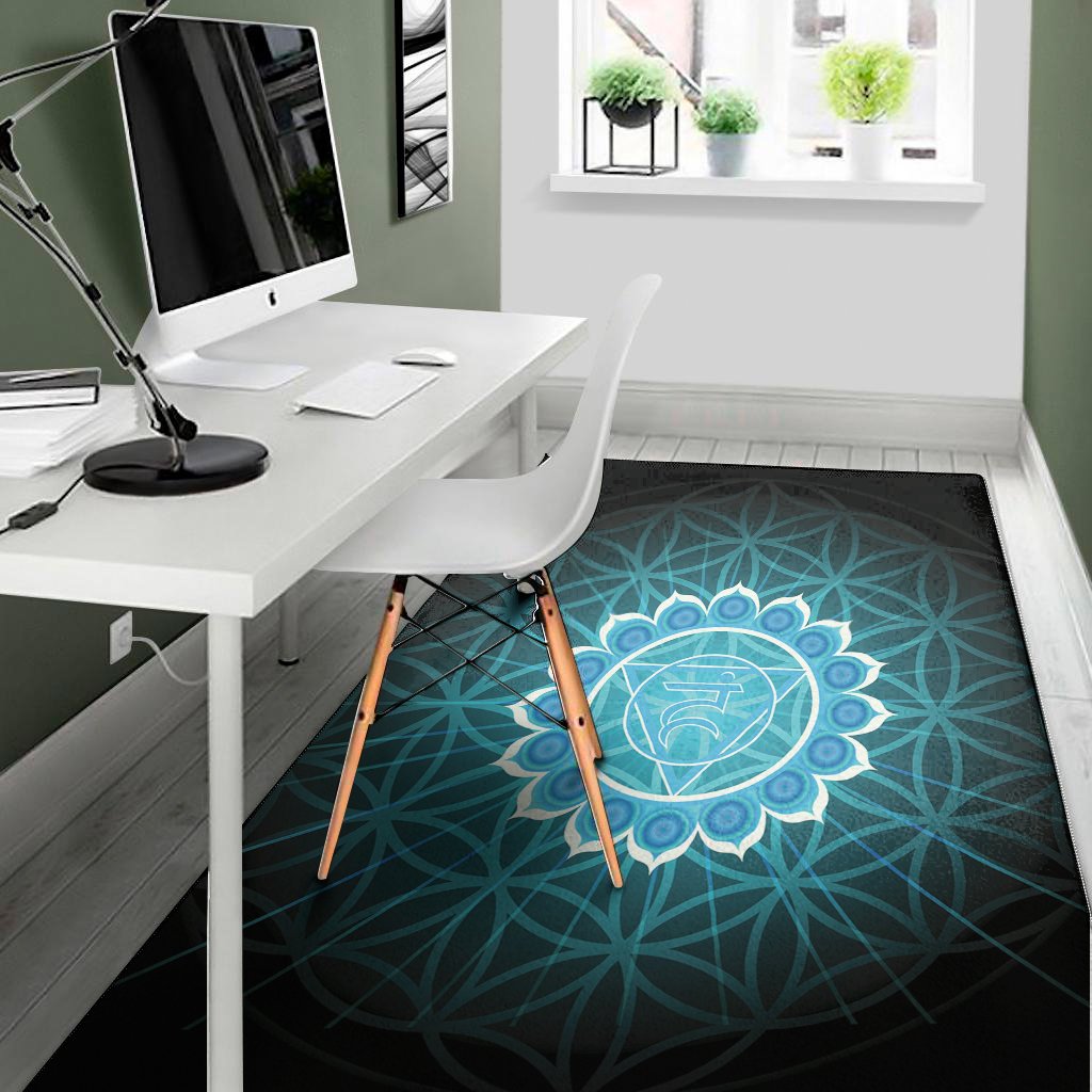vishuddha chakra spiritual print area rug floor decor 4385