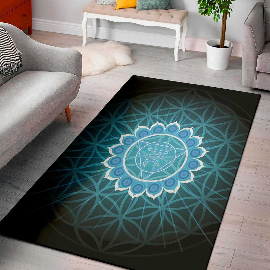 vishuddha chakra spiritual print area rug floor decor 6434