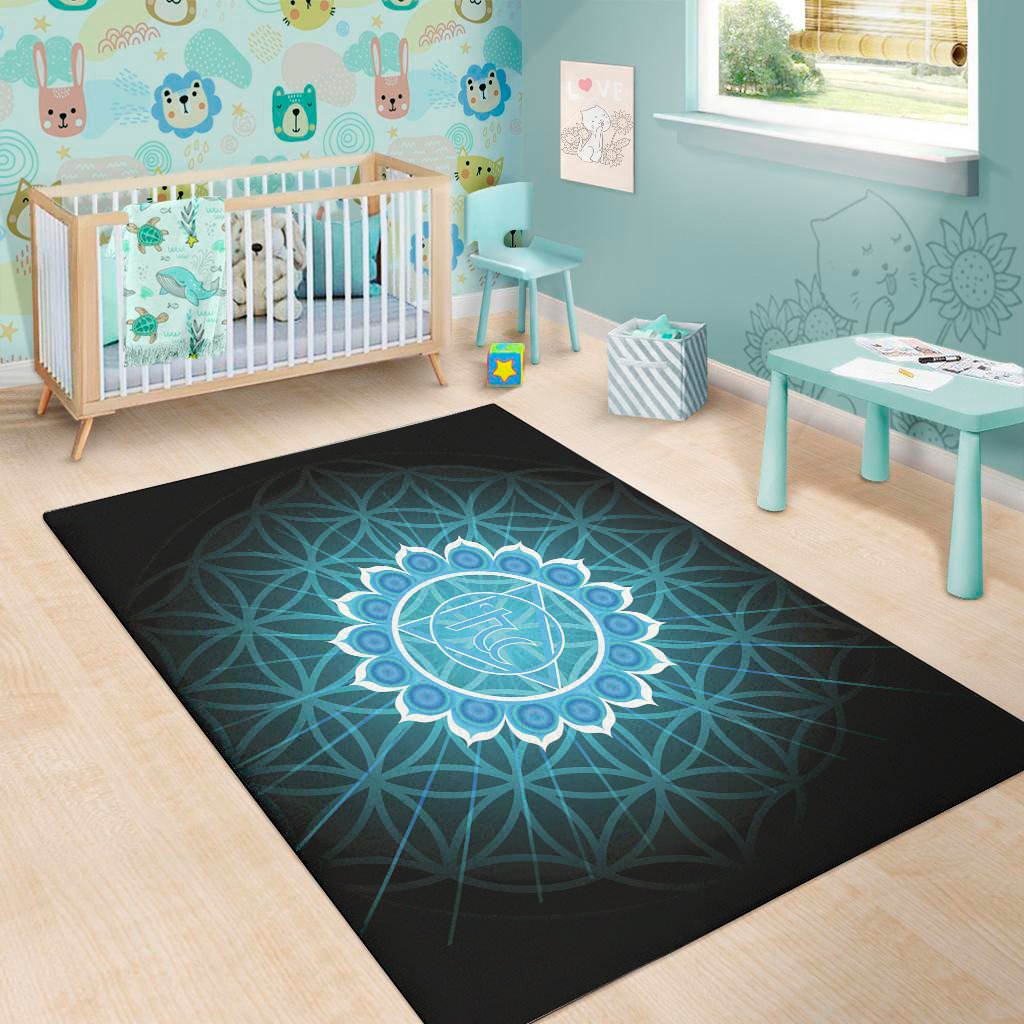 vishuddha chakra spiritual print area rug floor decor 6502