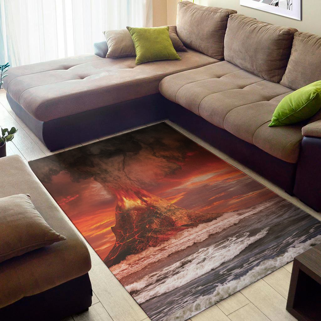 volcano on the sea print area rug floor decor 3710