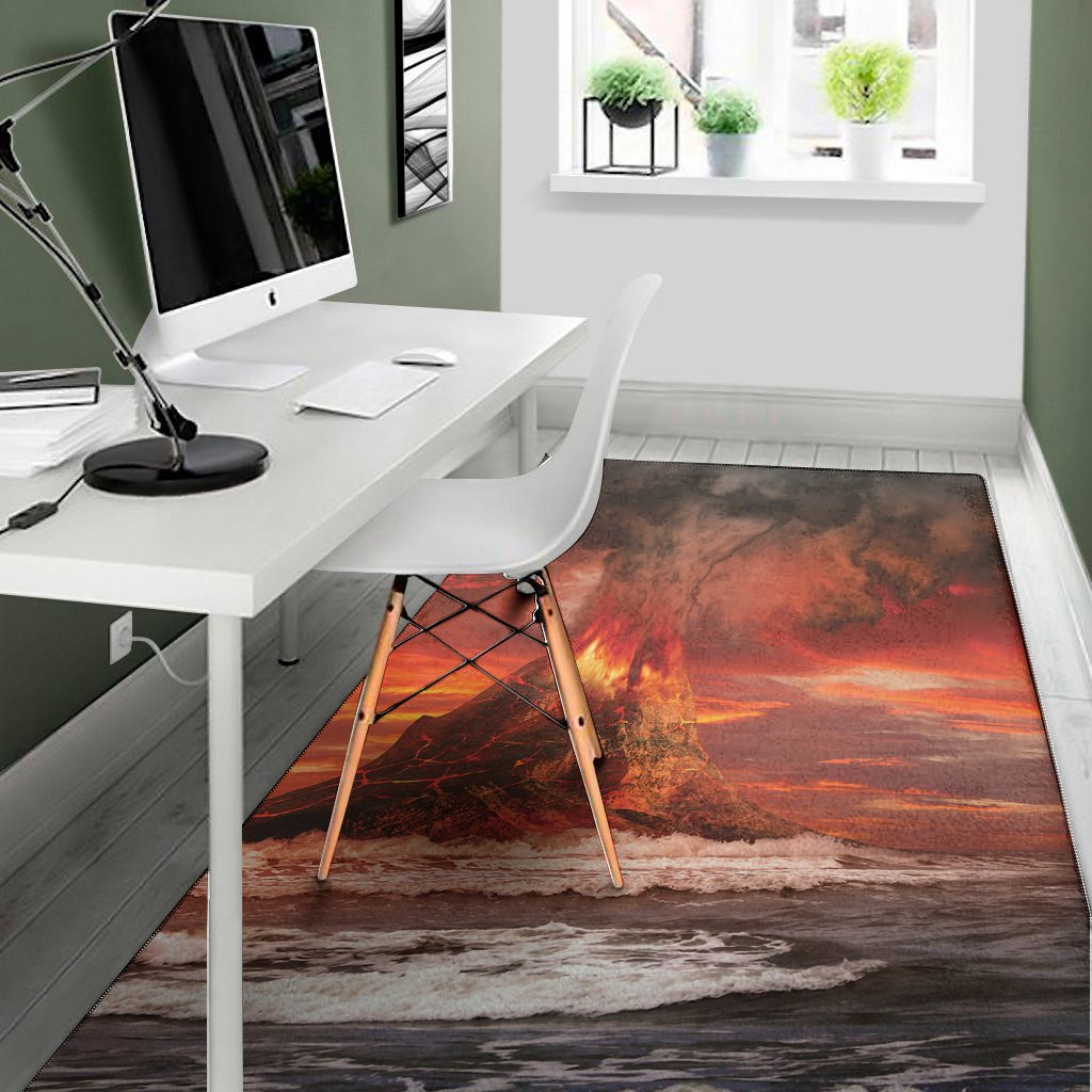 volcano on the sea print area rug floor decor 4490
