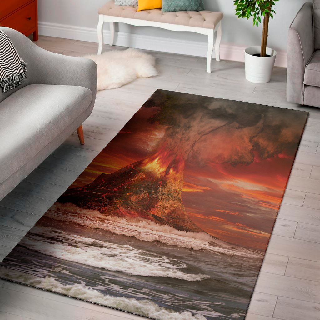 volcano on the sea print area rug floor decor 8058