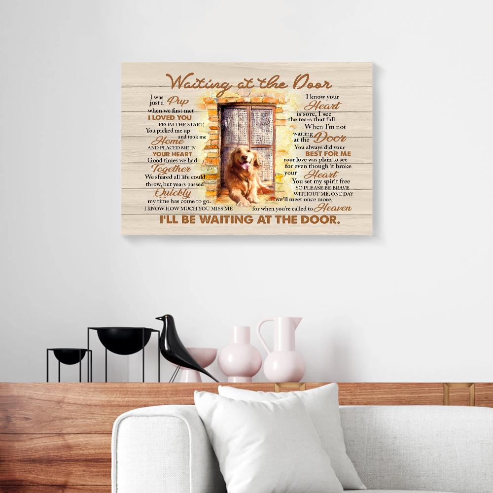waiting at the door golden dog canvas prints wall art decor pan03335 4821