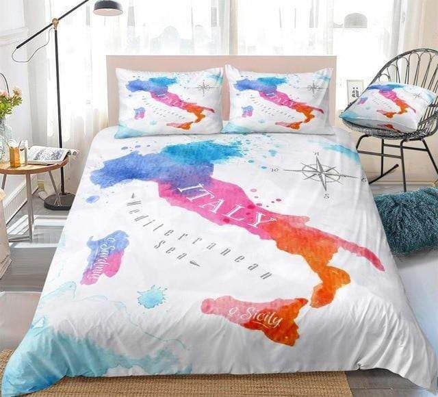 watercolor abstract italy map duvet cover bedding set 1652