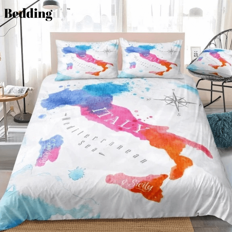watercolor abstract italy map duvet cover bedding set 3727