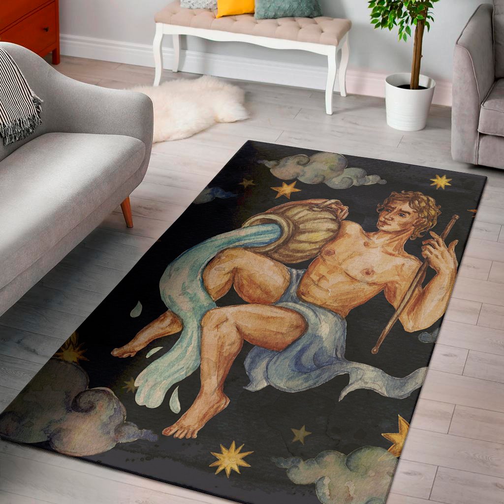 watercolor aquarius zodiac sign print area rug floor decor 7932