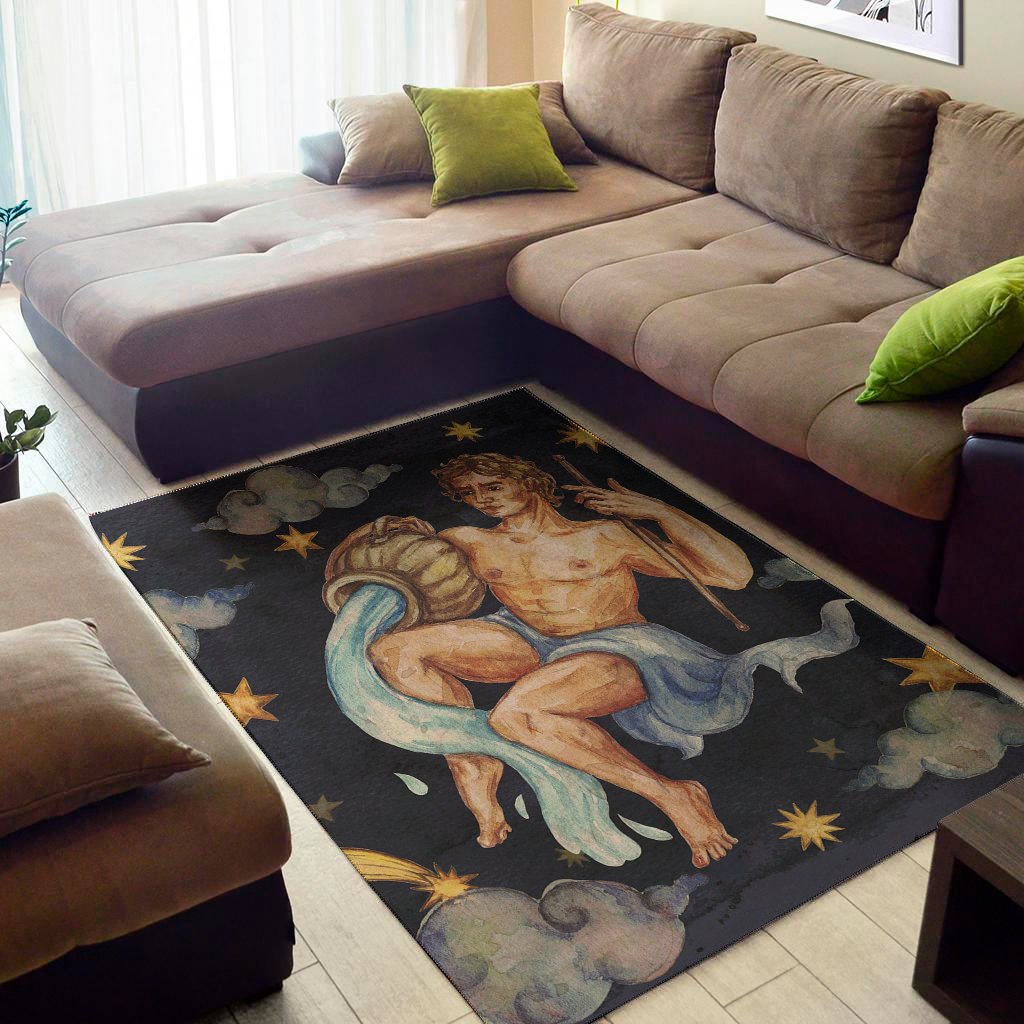 watercolor aquarius zodiac sign print area rug floor decor 8374