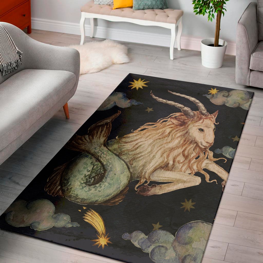 watercolor capricorn zodiac sign print area rug floor decor 2301