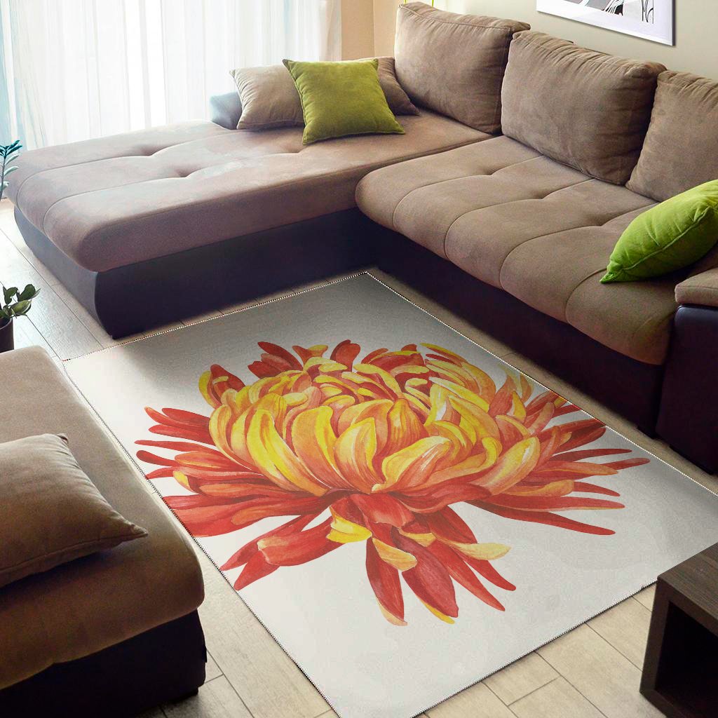 watercolor chrysanthemum print area rug floor decor 1541