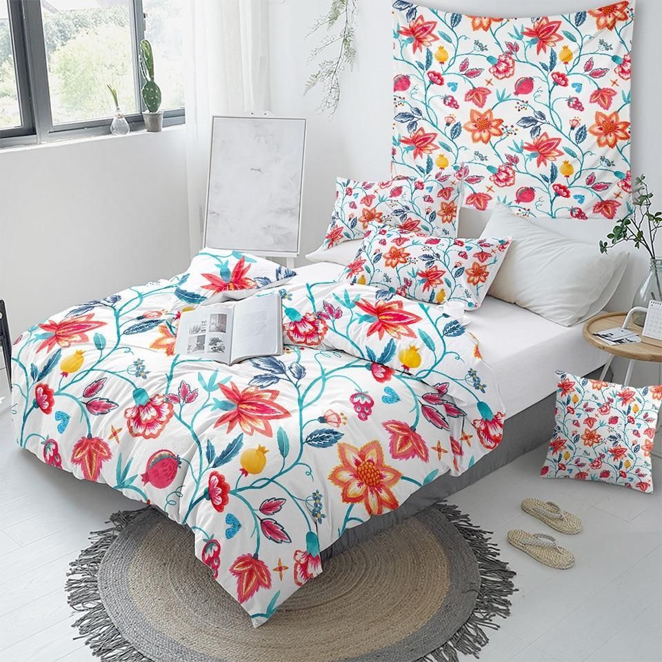 Watercolor Floral White Background Duvet Cover Bedding Set watercolor floral white background duvet cover bedding set 6044