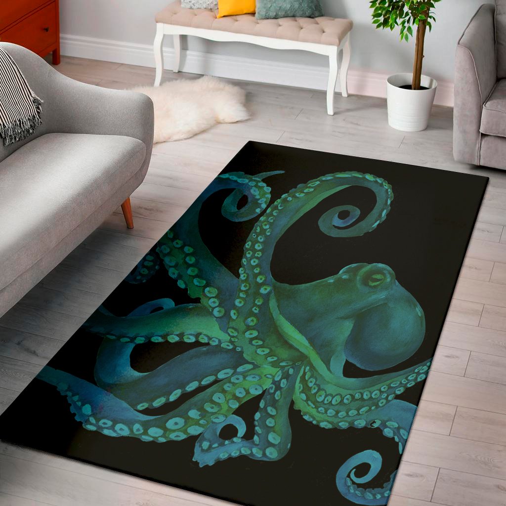 watercolor octopus print area rug floor decor 1450