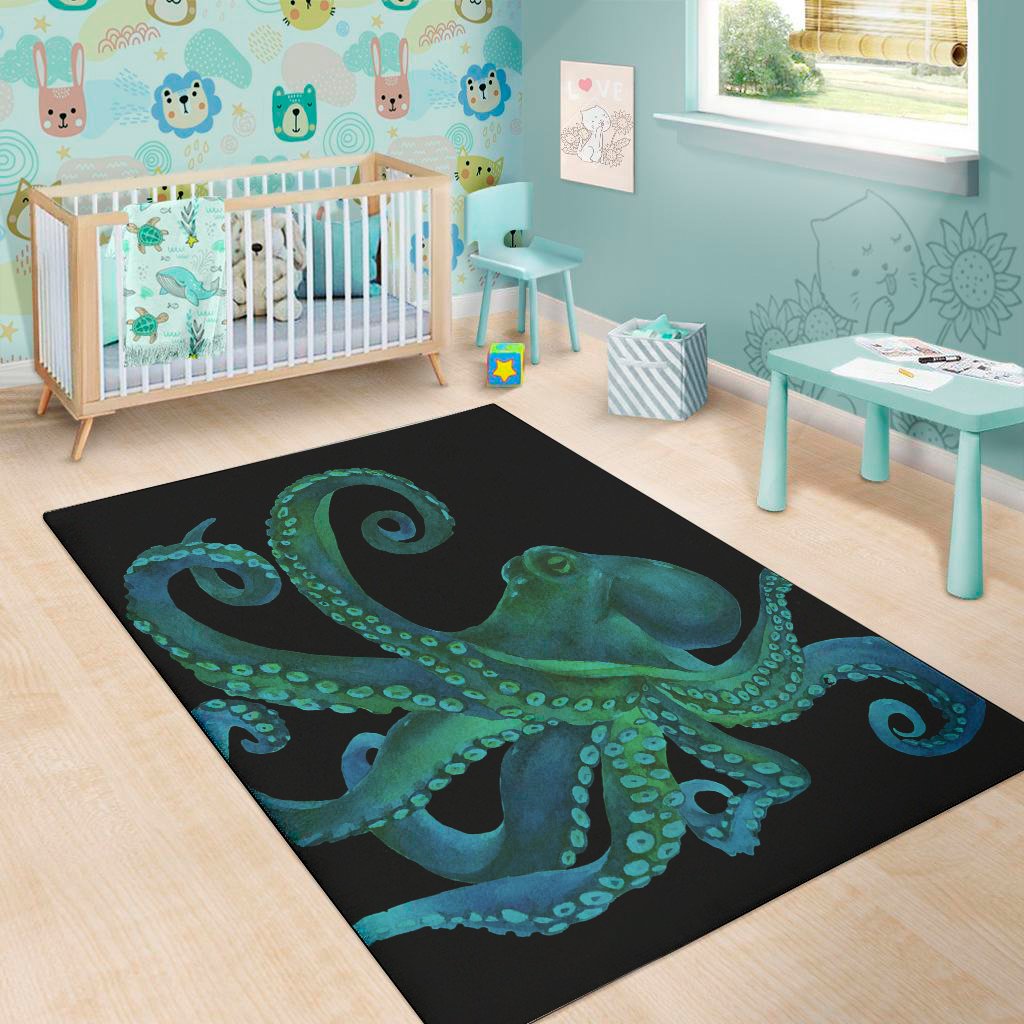 watercolor octopus print area rug floor decor 3458