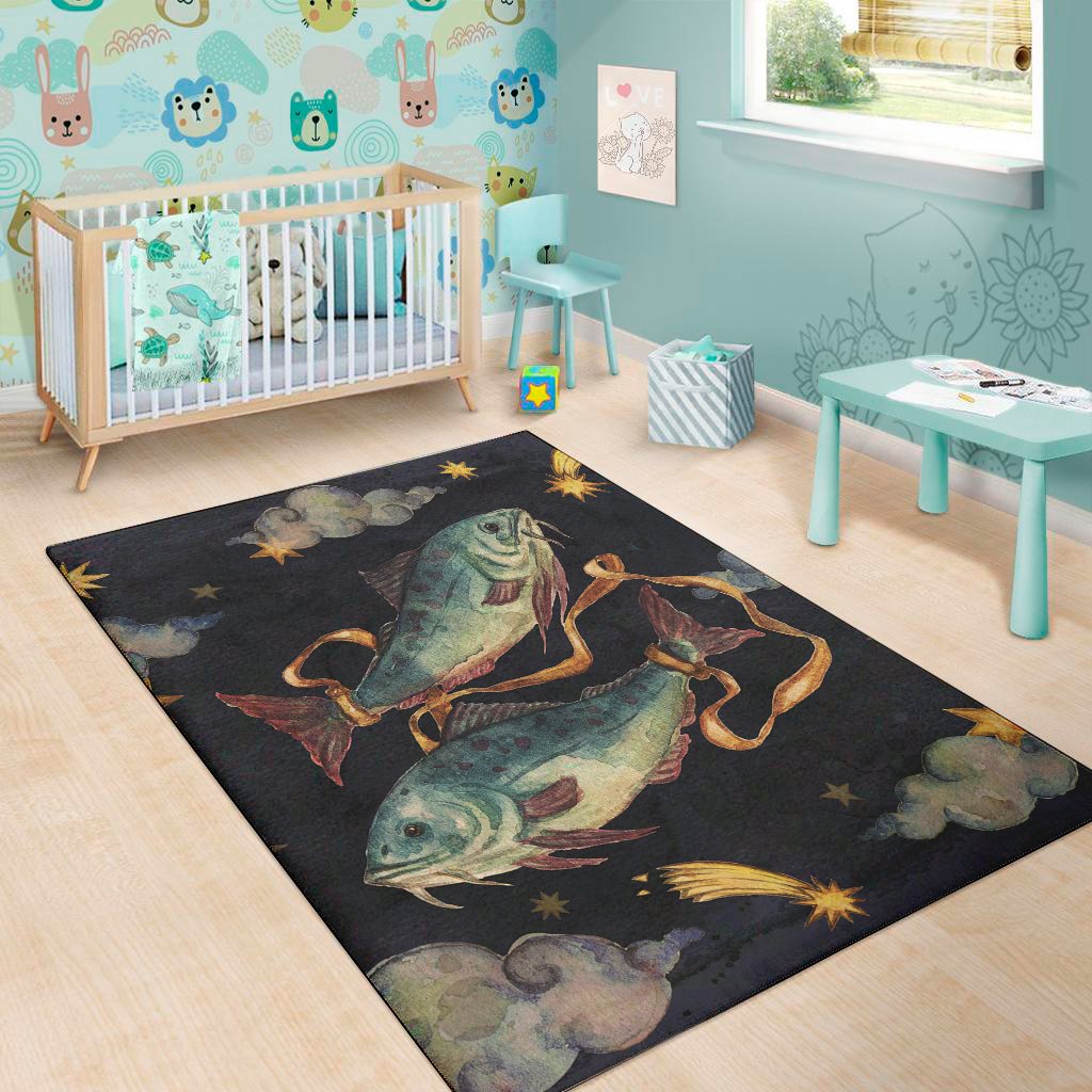 watercolor pisces zodiac sign print area rug floor decor 1897