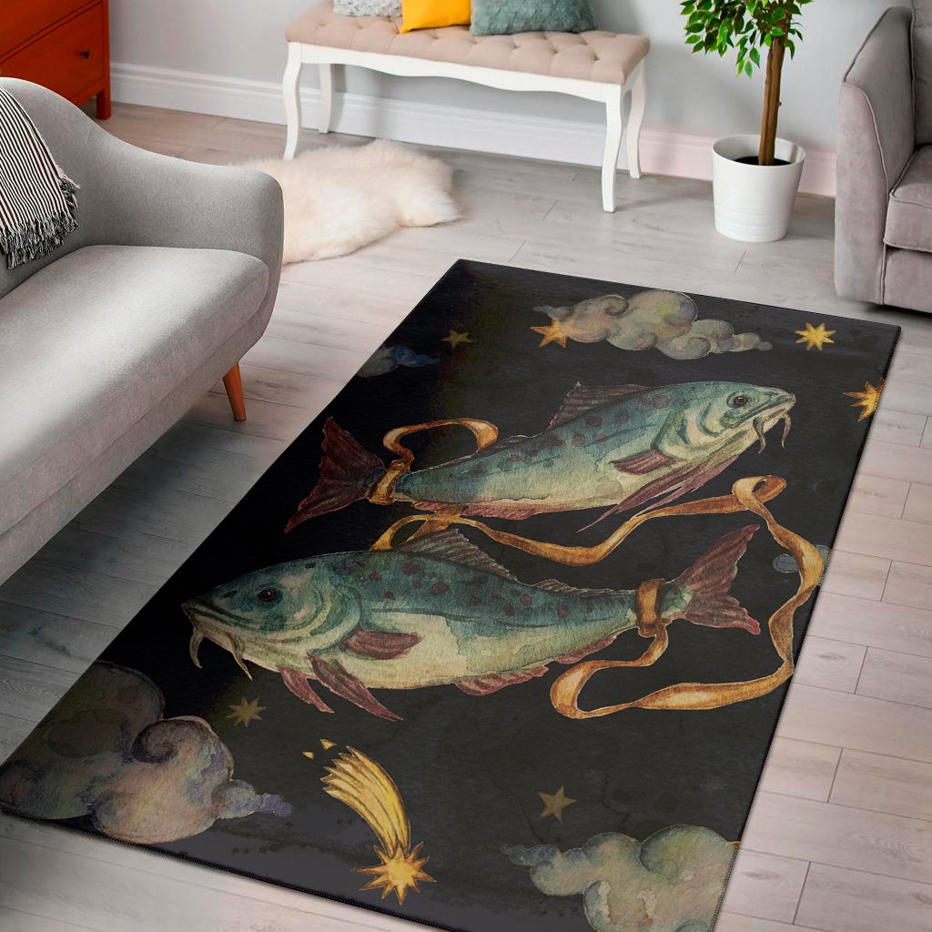 watercolor pisces zodiac sign print area rug floor decor 7031