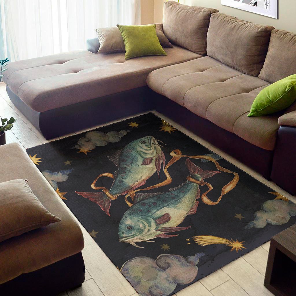 watercolor pisces zodiac sign print area rug floor decor 8028