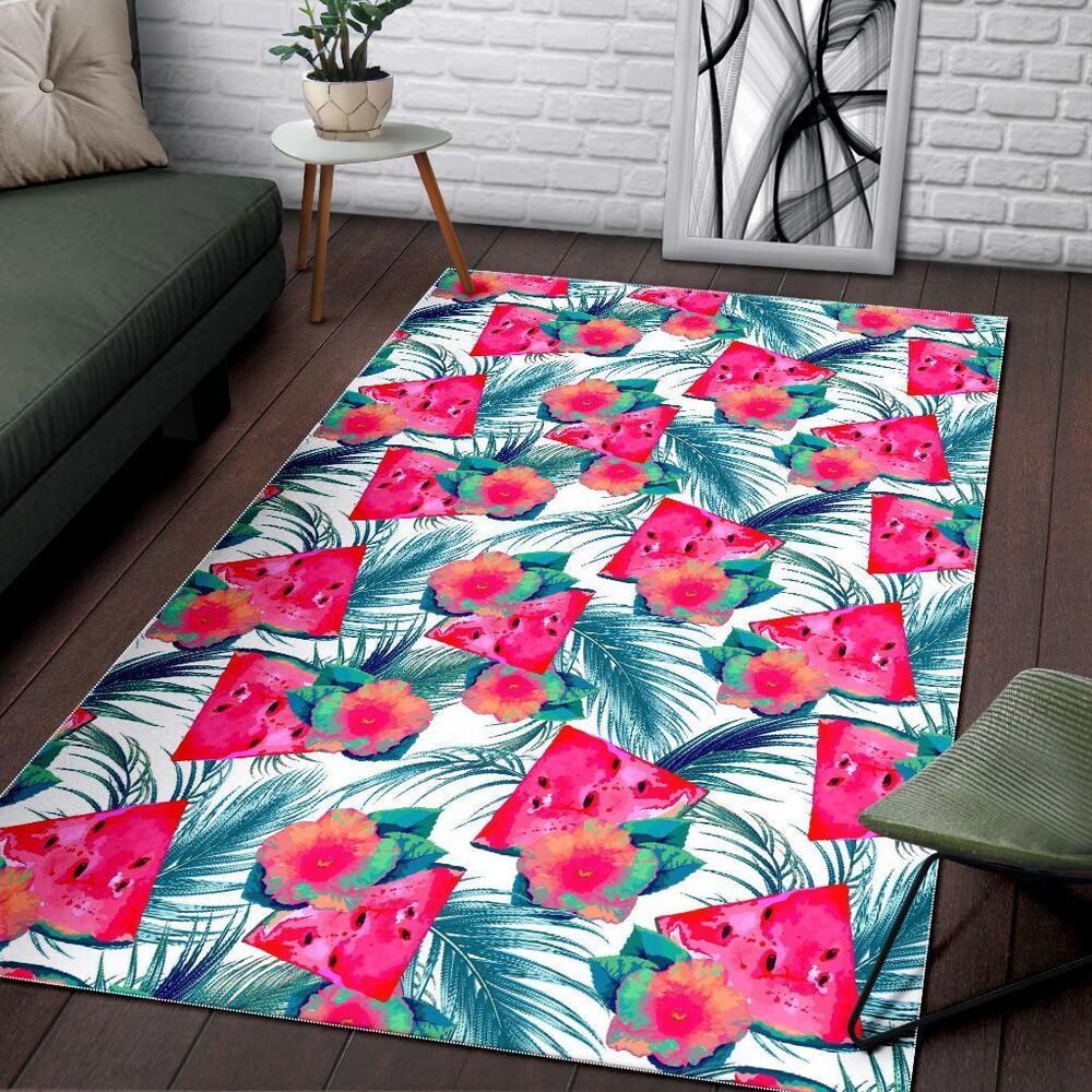 Watermelon Teal Hawaiian Pattern Print Area Rug Floor Decor watermelon teal hawaiian pattern print area rug floor decor 2940
