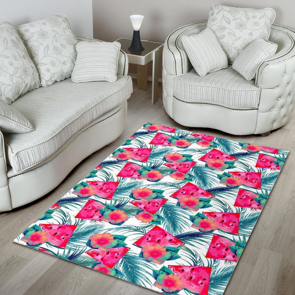 Watermelon Teal Hawaiian Pattern Print Area Rug Floor Decor watermelon teal hawaiian pattern print area rug floor decor 2945