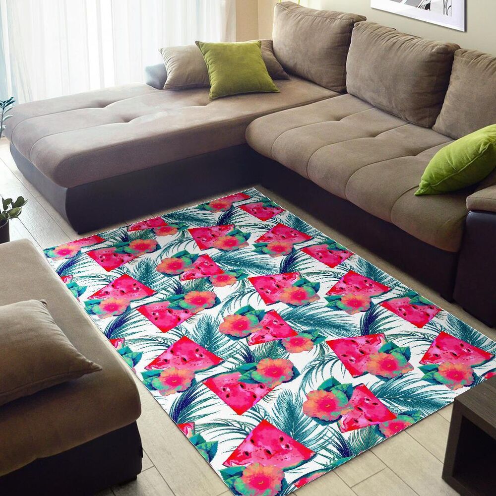 Watermelon Teal Hawaiian Pattern Print Area Rug Floor Decor watermelon teal hawaiian pattern print area rug floor decor 3153