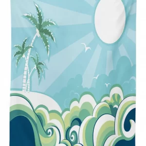 wavy sea palm trees 3d printed tablecloth table decor 8794