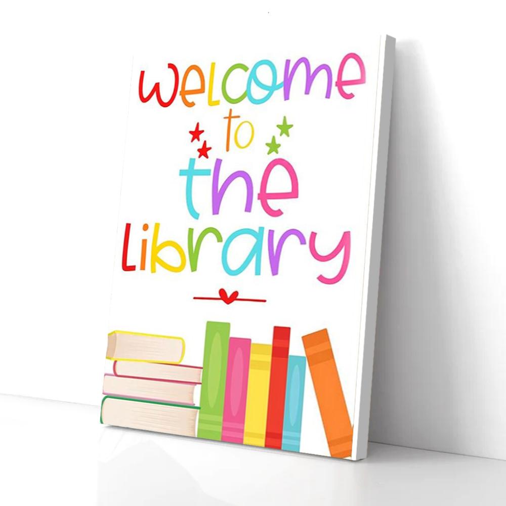 welcome to the library librarian vertical canvas prints wall art decor 6413