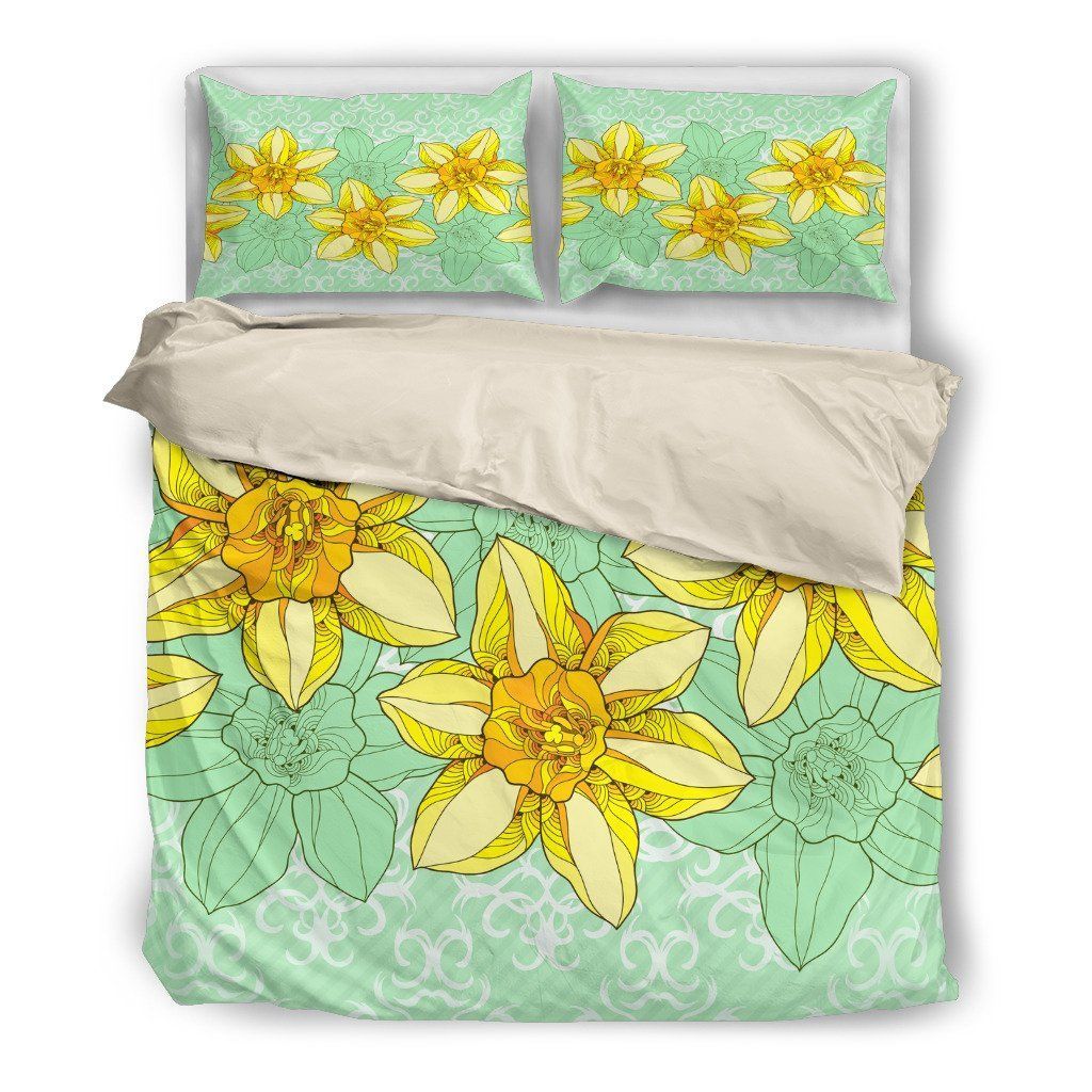 Welsh Daffodil Green And Yellow Bedding Set Bedroom Decor welsh daffodil green and yellow bedding set bedroom decor 2129