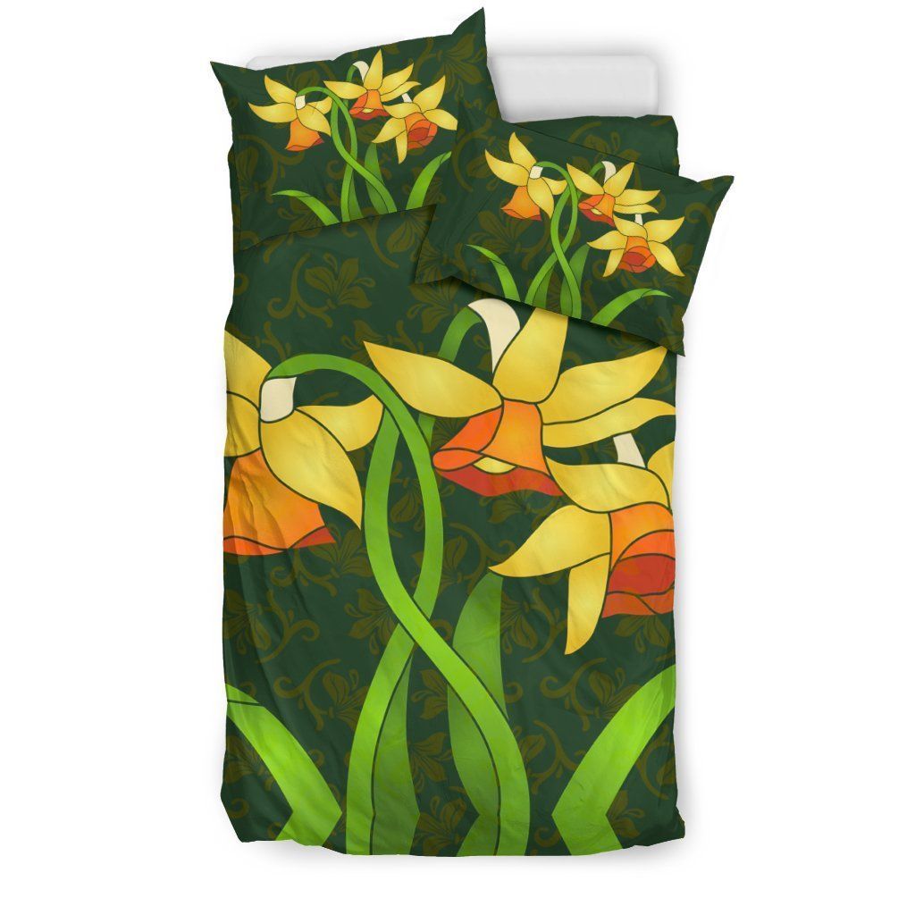 welsh daffodil green and yellow bedding set bedroom decor 6786