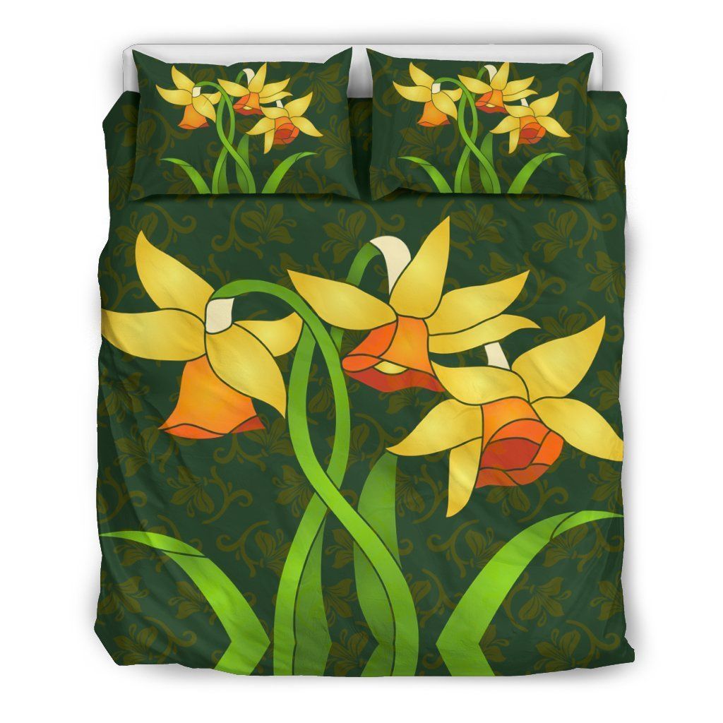 welsh daffodil green and yellow bedding set bedroom decor 8565
