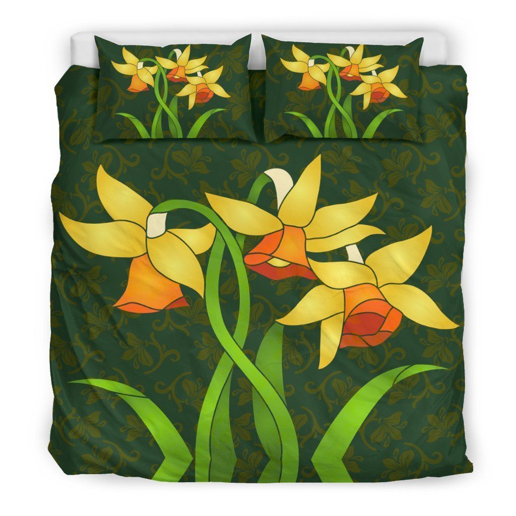 welsh daffodil green and yellow bedding set bedroom decor 8634