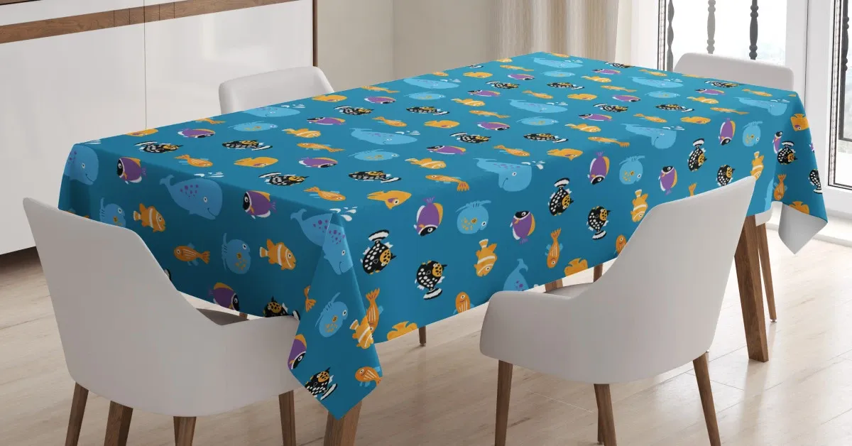 whale and aquarium fauna 3d printed tablecloth table decor 3452