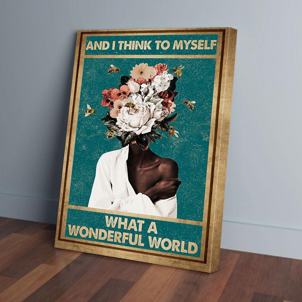 what a wonderful world flower black bee canvas prints wall art decor 2844