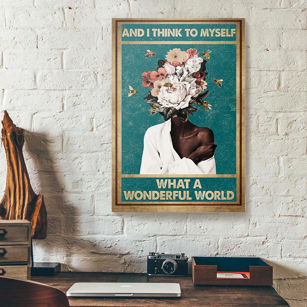 what a wonderful world flower black bee canvas prints wall art decor 3410