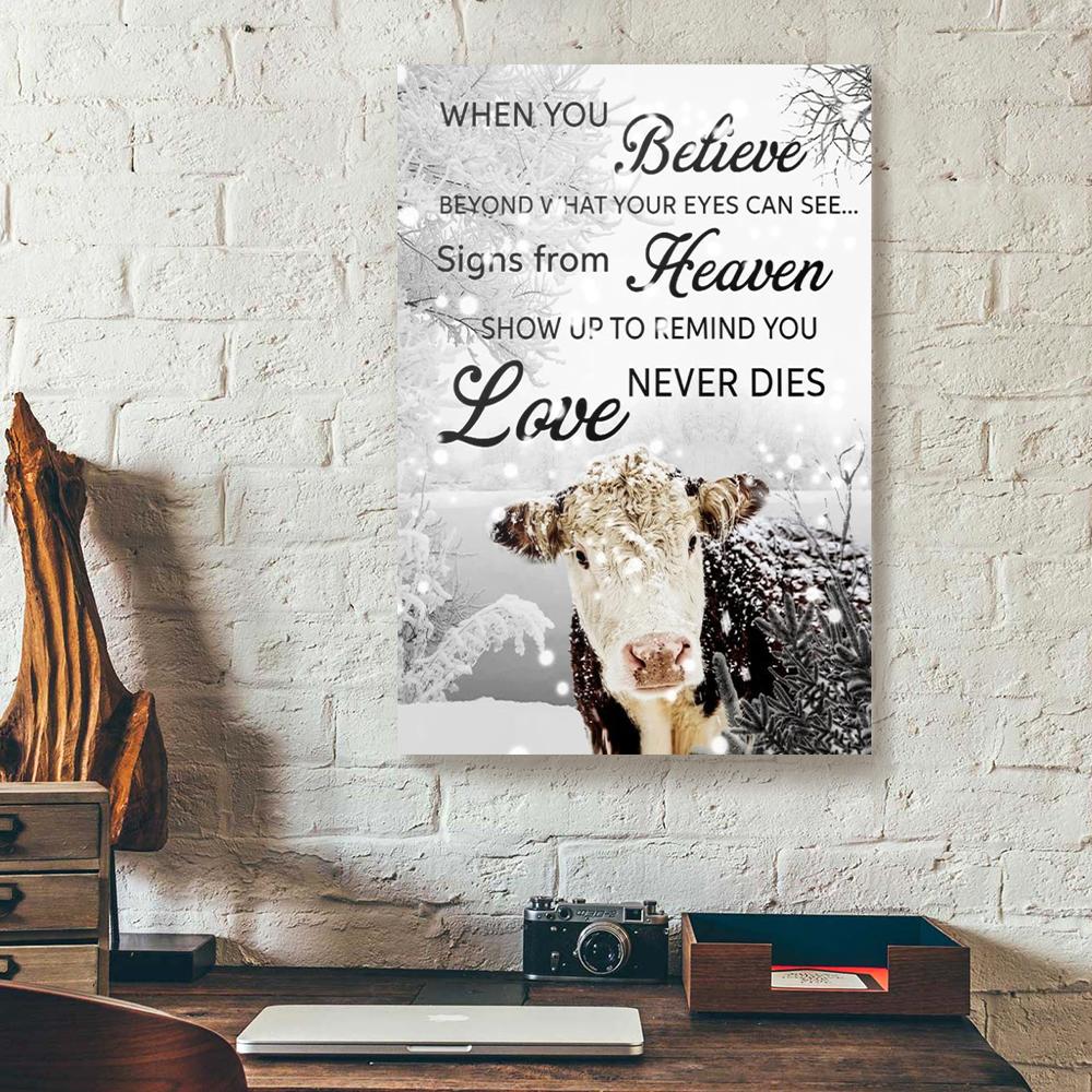 when you believe beyond what your eyes can see cow canvas prints wall art decor 2807