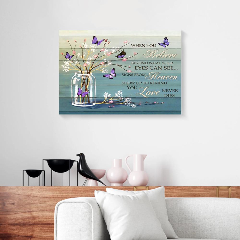 When You Believe Love Never Dies Purple Butterfly Canvas Prints - Wall Art Decor when you believe love never dies purple butterfly canvas prints wall art decor 2668