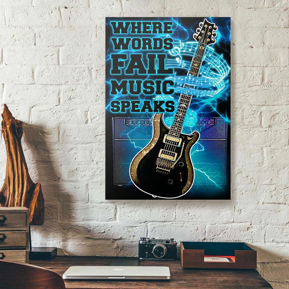 where words fail music speaks guitar canvas prints wall art decor 8527