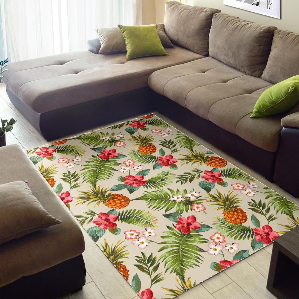 white aloha pineapple pattern print area rug floor decor 2087