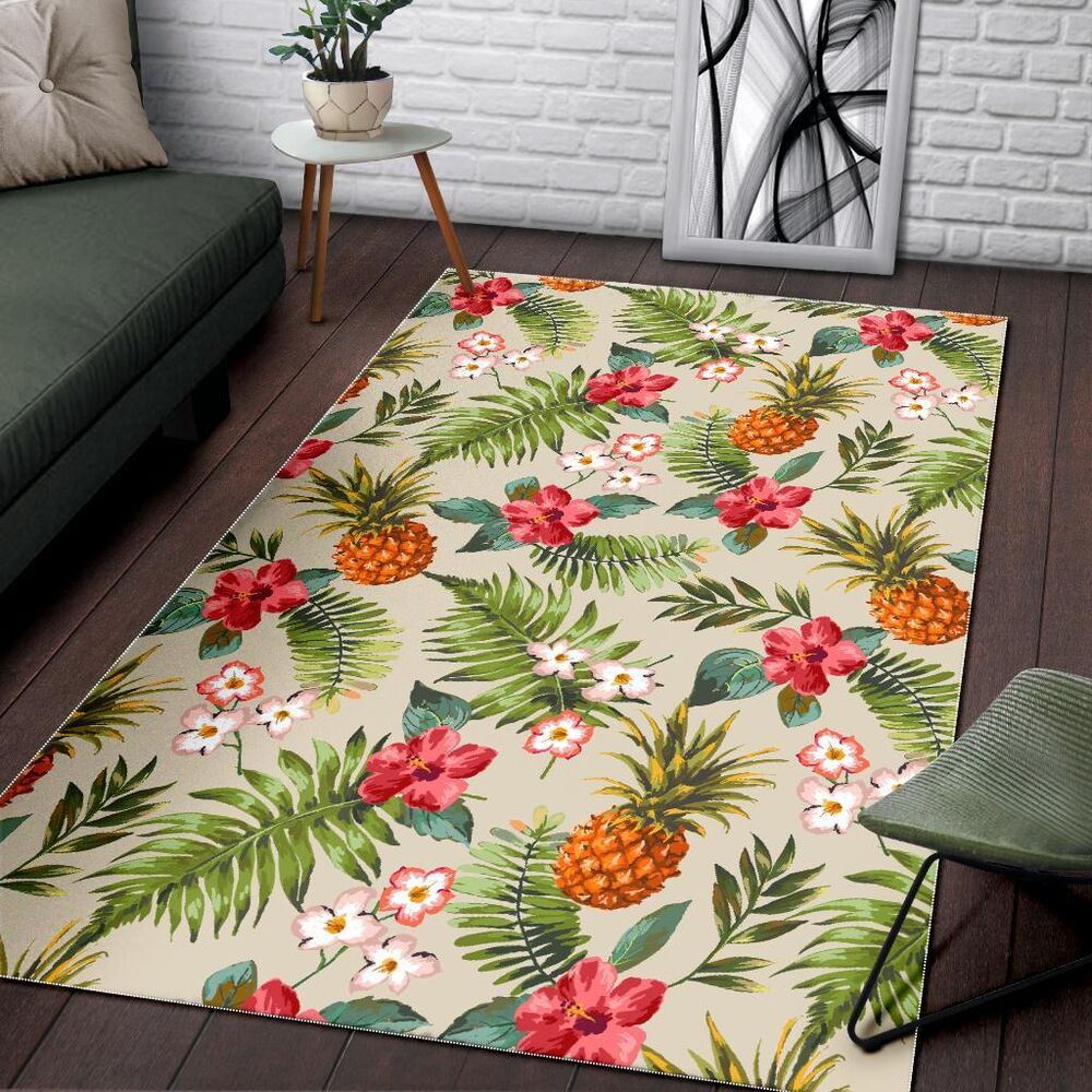 white aloha pineapple pattern print area rug floor decor 5326