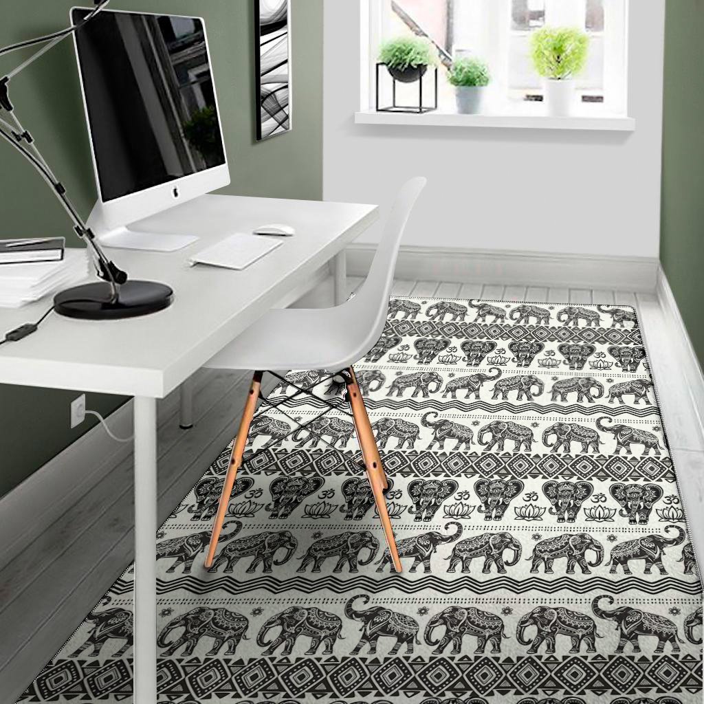 white and black indian elephant print area rug floor decor 1206