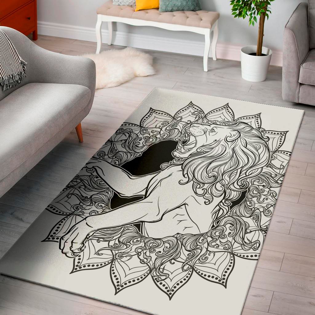 white and black leo sign print area rug floor decor 3250
