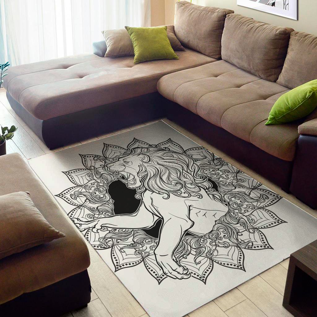 white and black leo sign print area rug floor decor 3318