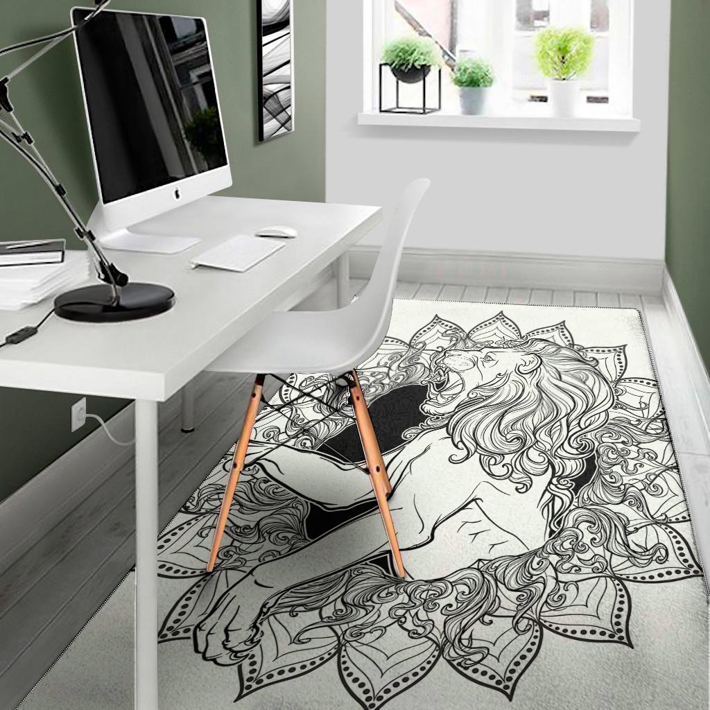 white and black leo sign print area rug floor decor 4455