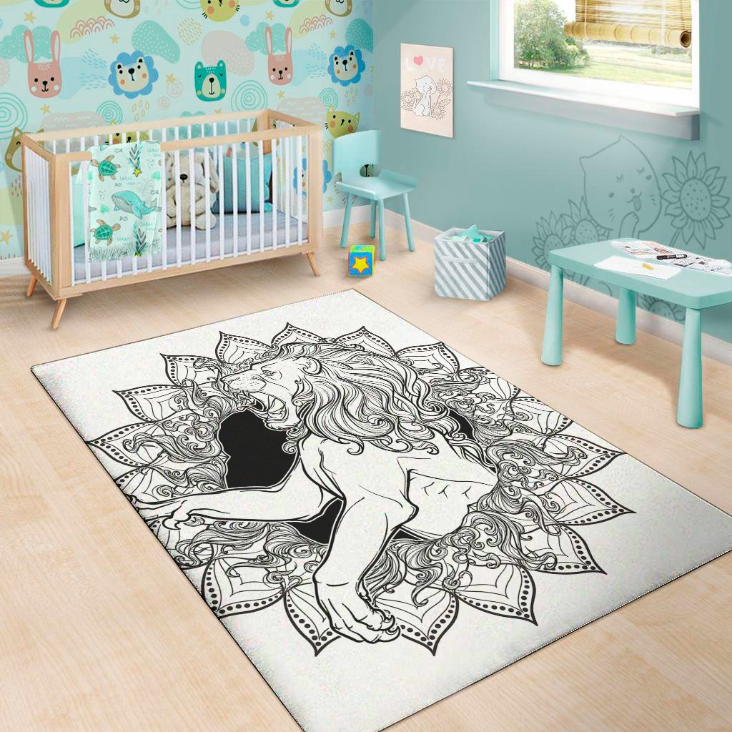 white and black leo sign print area rug floor decor 4811