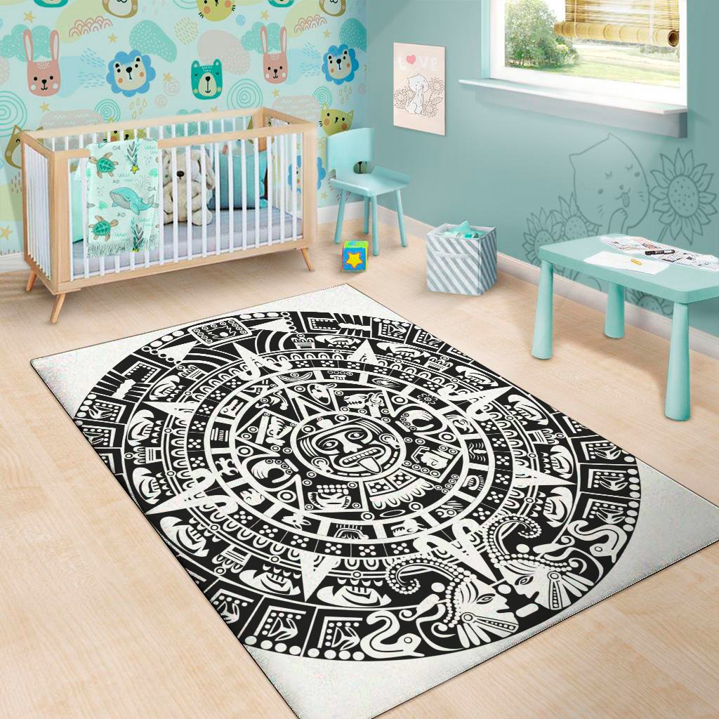 white and black maya calendar print area rug floor decor 1955