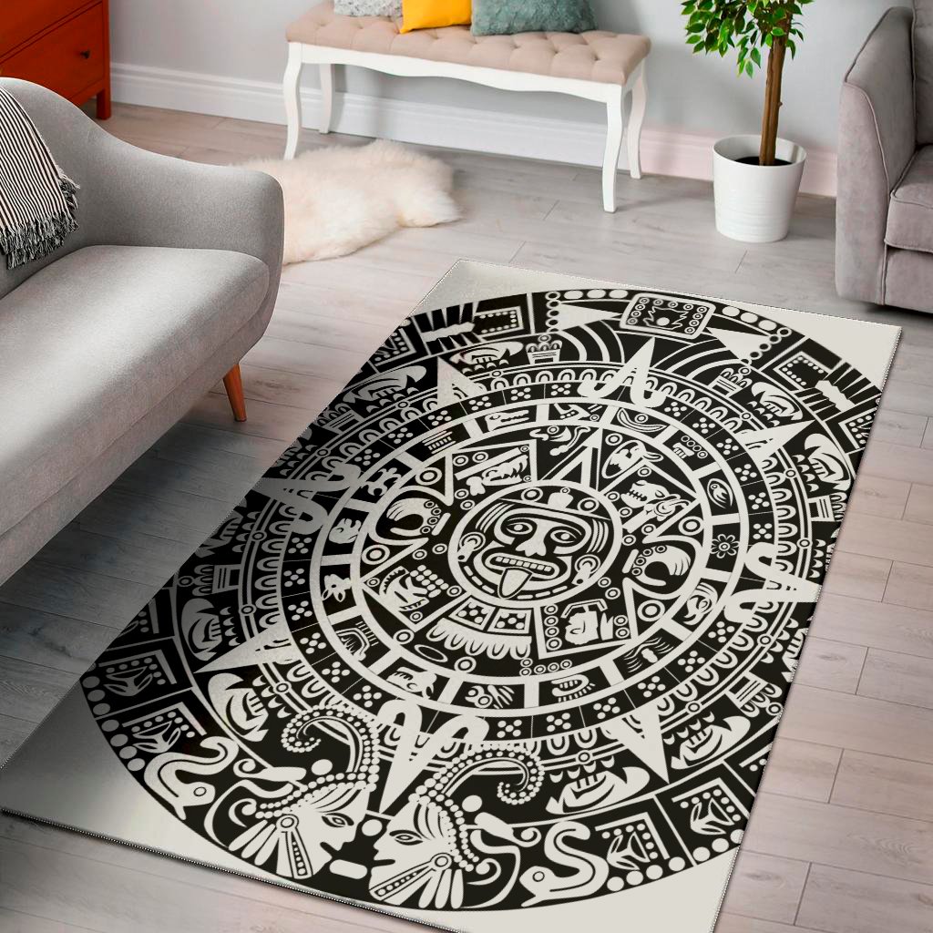 white and black maya calendar print area rug floor decor 2445