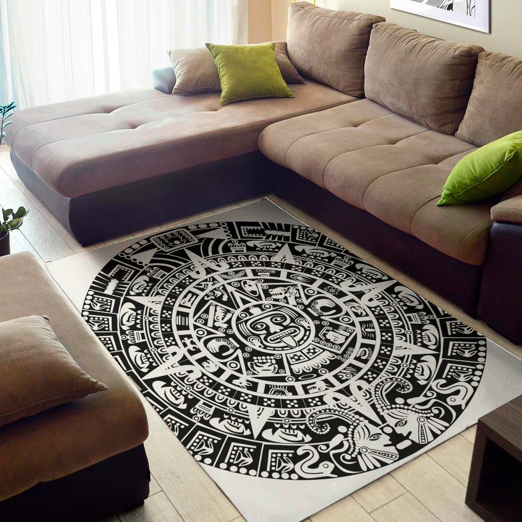 white and black maya calendar print area rug floor decor 6217