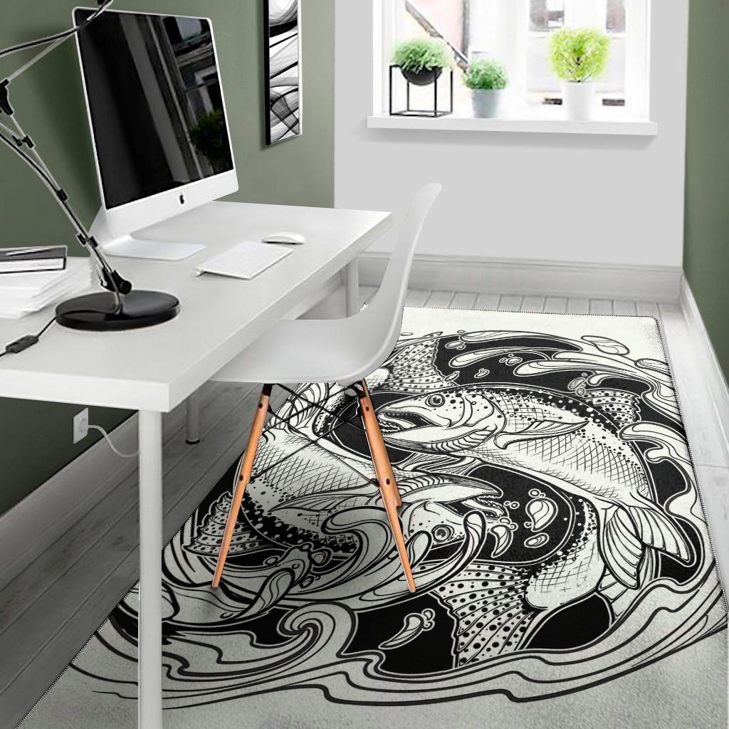 white and black pisces sign print area rug floor decor 1190