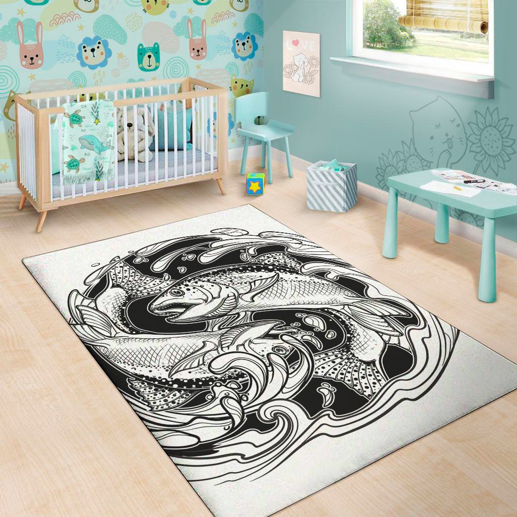 white and black pisces sign print area rug floor decor 3525