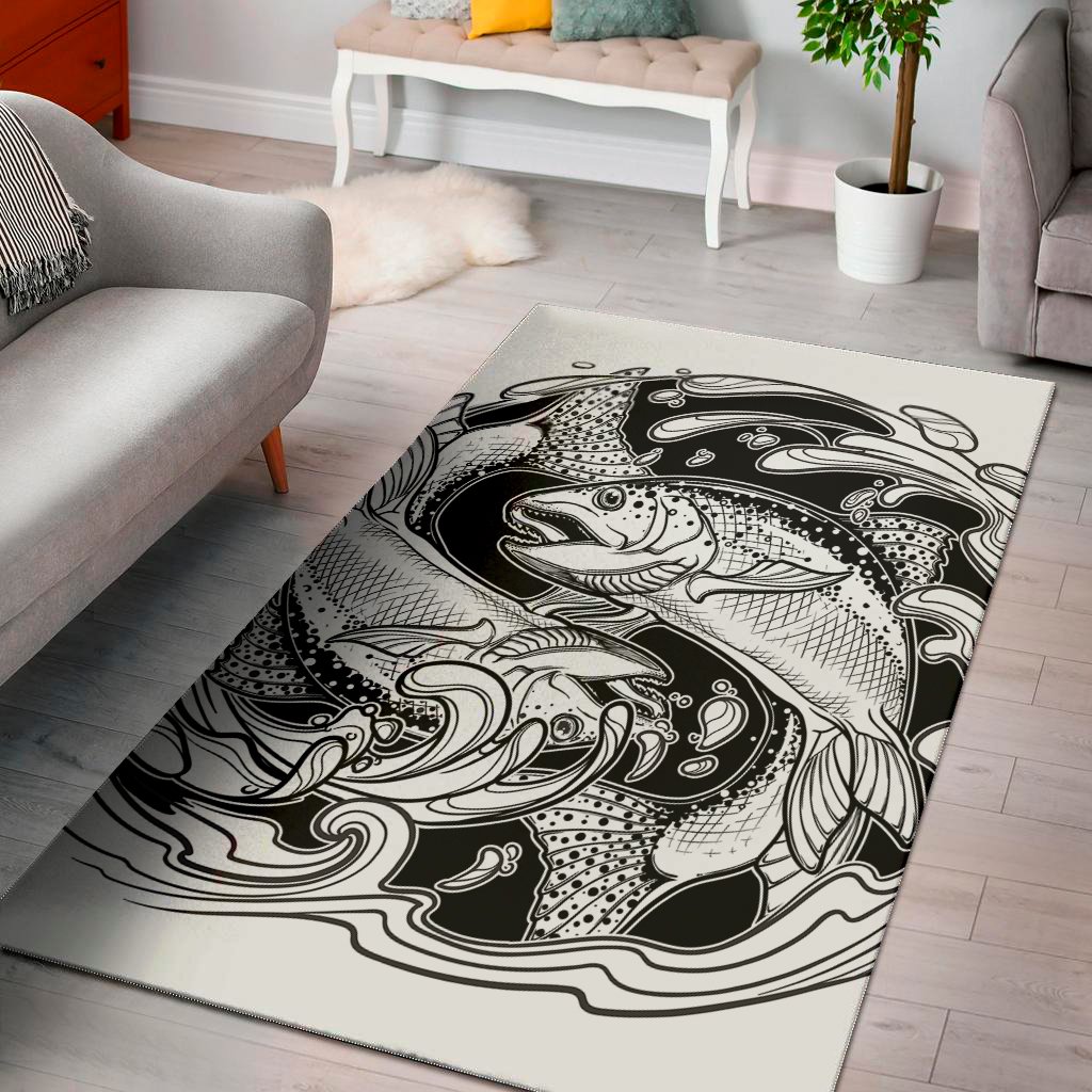 white and black pisces sign print area rug floor decor 6787