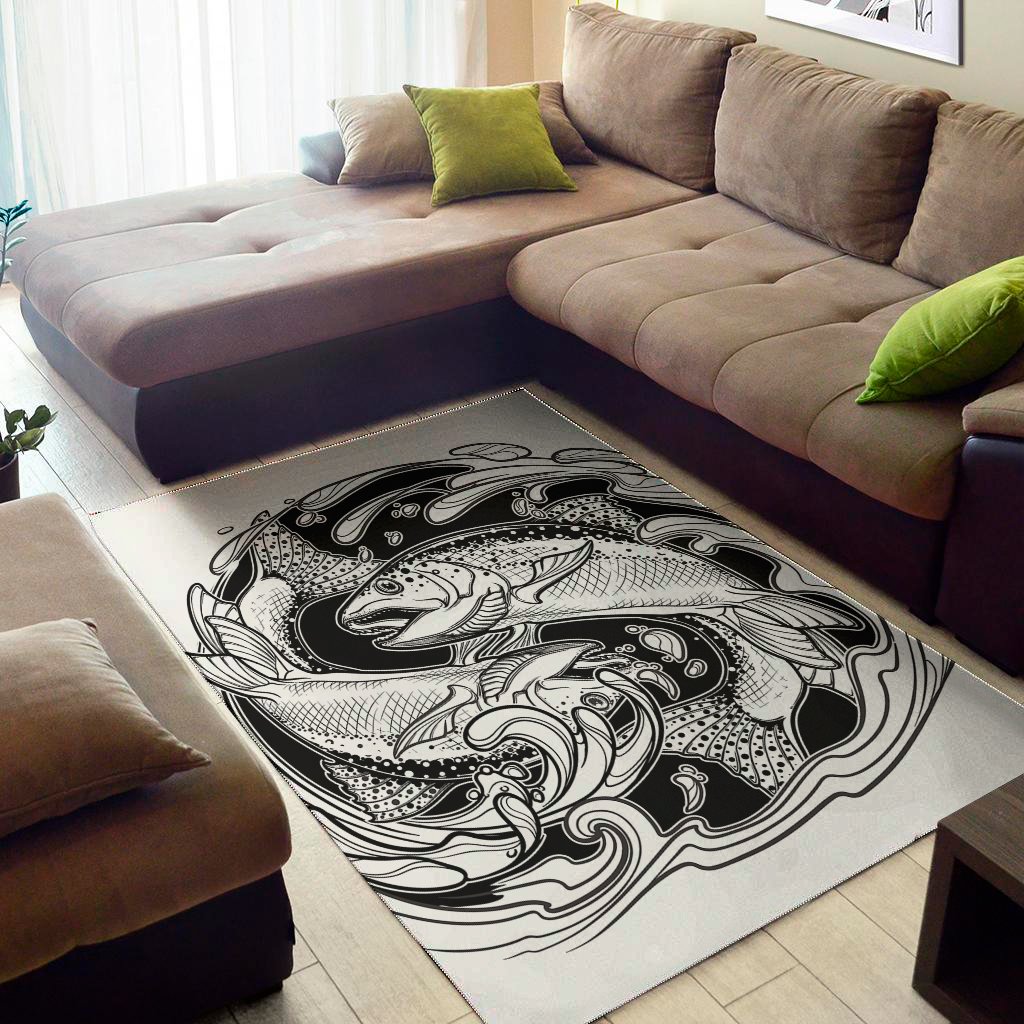 white and black pisces sign print area rug floor decor 8356