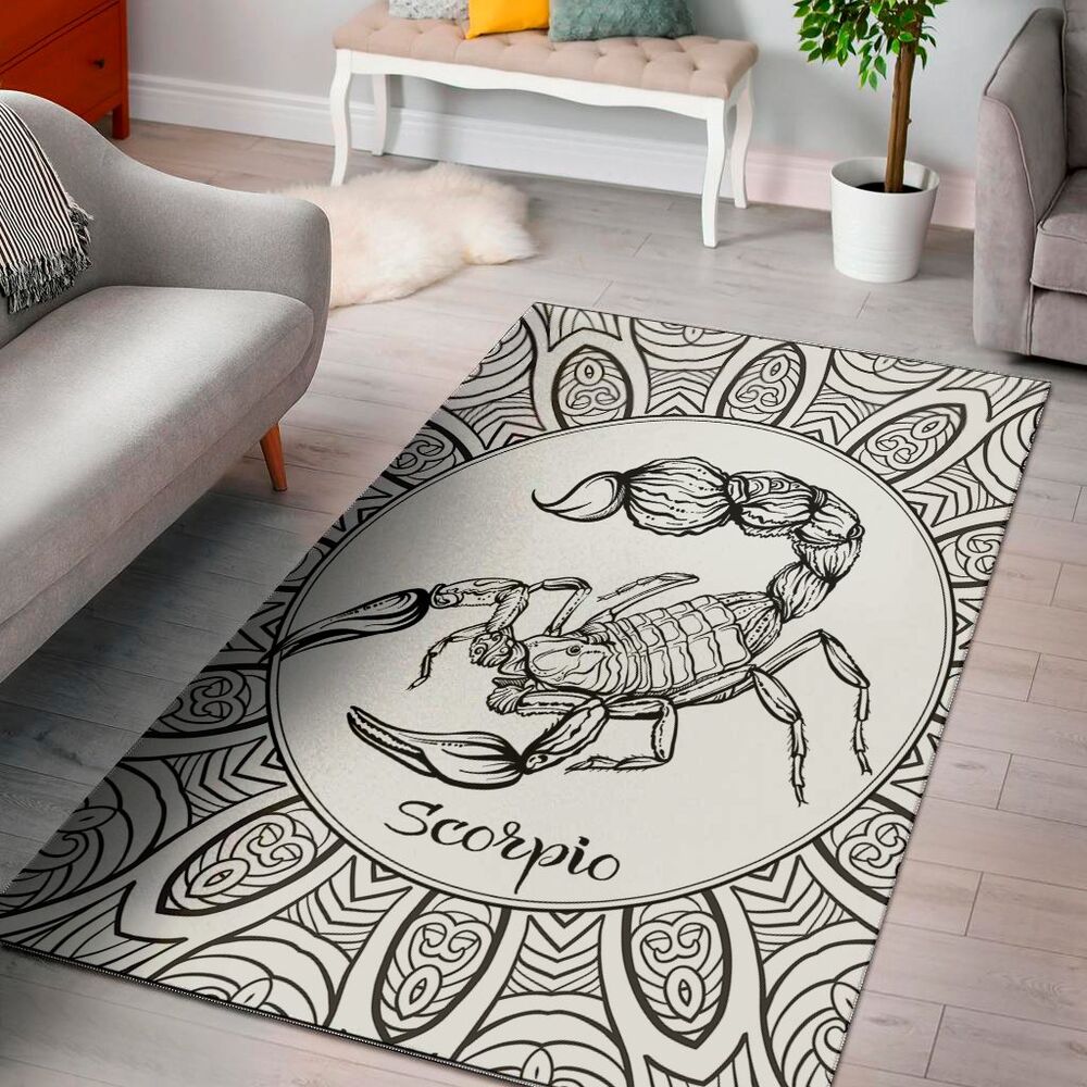 white and black scorpio sign print area rug floor decor 3213